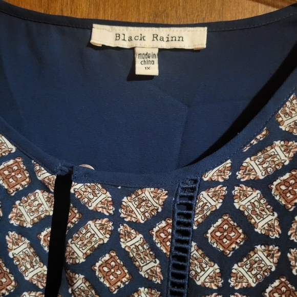 Black Rainn Print Long Sleeve Button 3/4 Sleeve Tunic Style Top Size XL - Picture 5 of 5